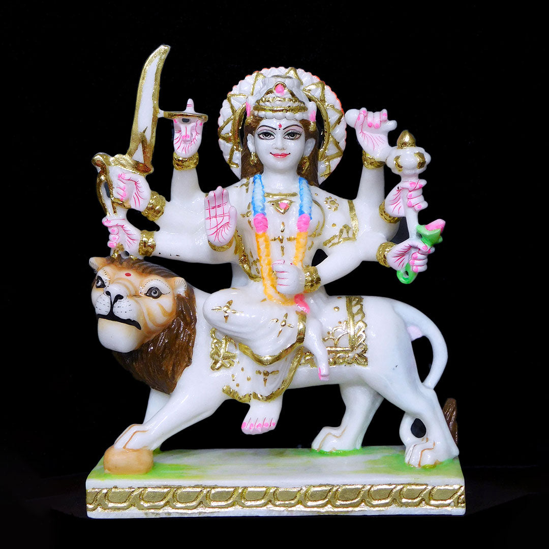 Durga Mata Cut-Gold Makrana White Statue