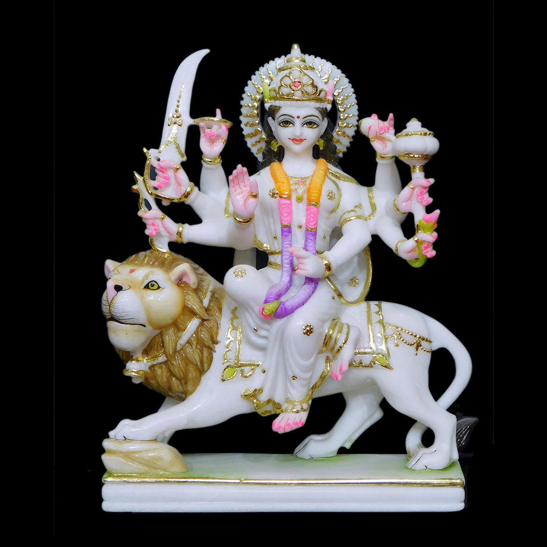 Durga Mata (Cut-Gold) Makrana Marble Statue For Temple