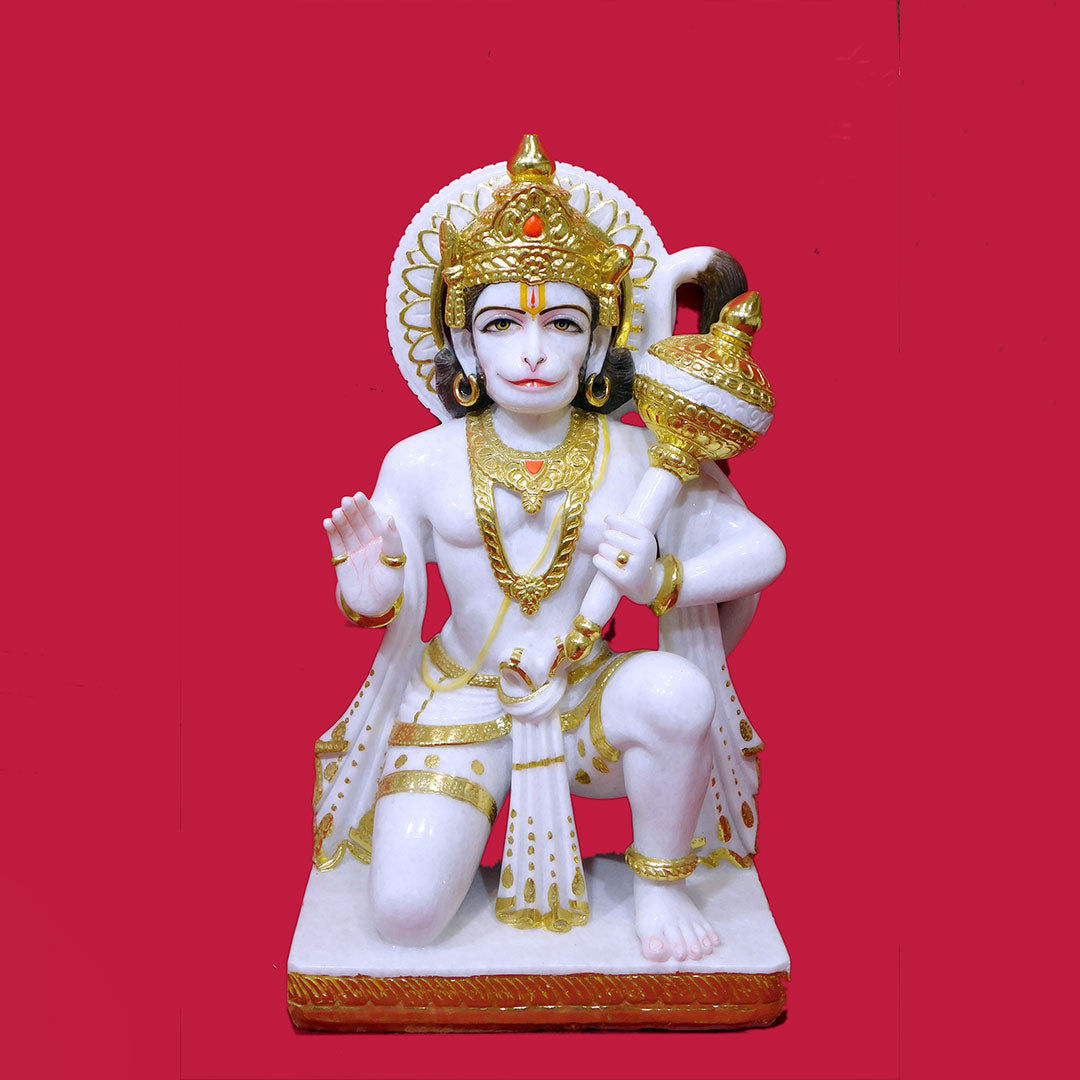 Sitting Aashirwad Hanuman Ji with Gadda Marble Statue (Vietnam)