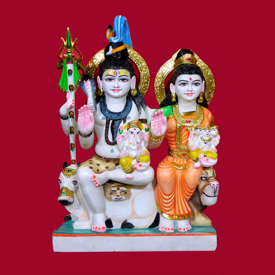 Shiv Pariwar (Gaurishankar) White Marble Statue For Temple
