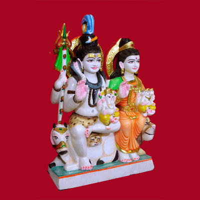 Shiv Pariwar (Gaurishankar) White Marble Statue For Temple
