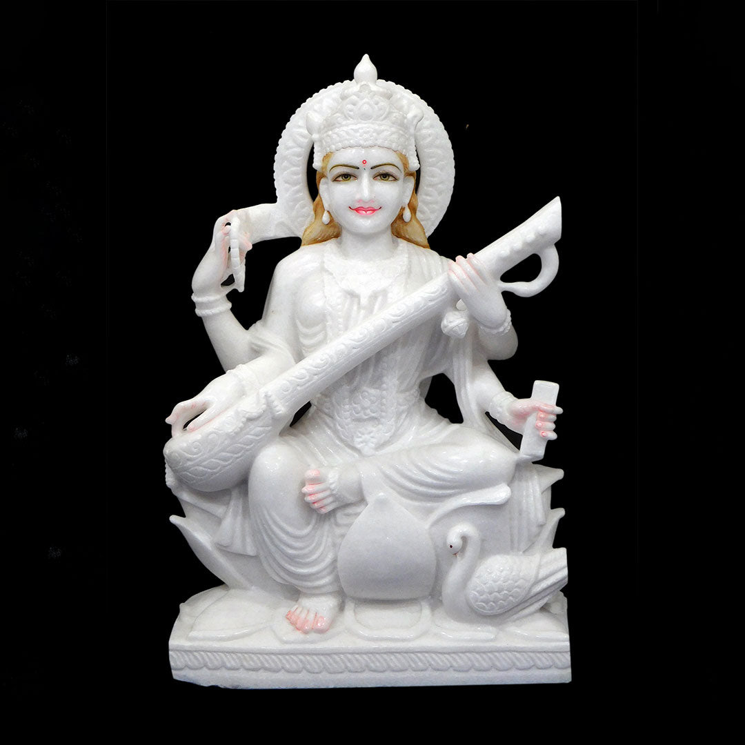 Saraswati Mata Marble Statue For Temple (Vietnam)