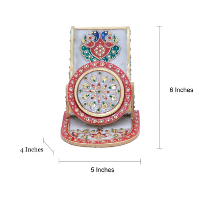 Minakari Style Handpainted Marble Mobile Stand For Holding Your Phone