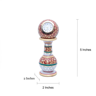Marble Clock with Stand Red Color With Kundan stones