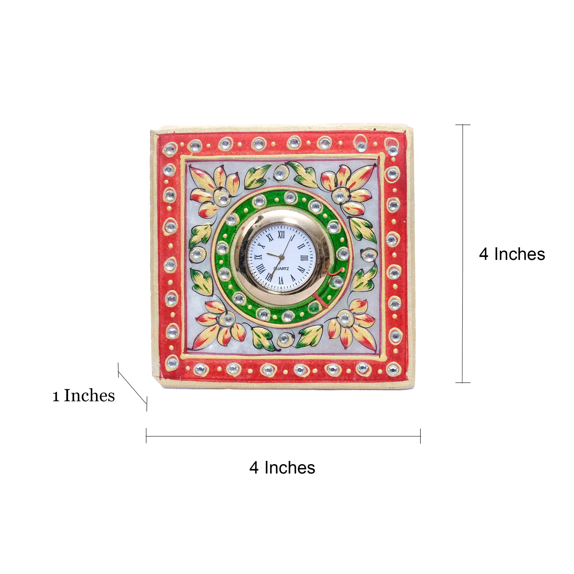 Marble Rectangular Clock With Kundan stones Red And Green Color - The ...
