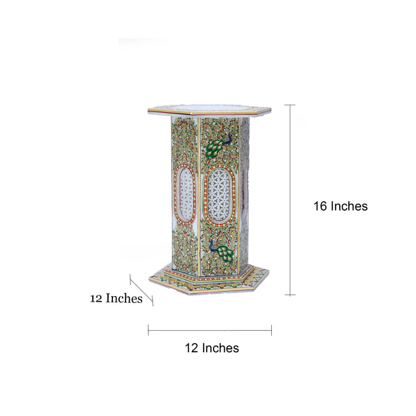 Marble Lamp Cum Stand For Home And Dinner Decoration With Peacock Desi