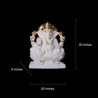 Vietnam Marble Ganesh Ji Statue Sitting On Lotus For Temple Pooja