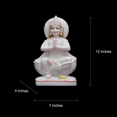 Marble Goddess Parvati on White Lotus Aasan in Namaste Position Statue