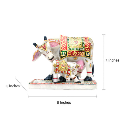 Cow and Calf Figurine with Base | Minakari Handpainted Cow and Calf Figurine