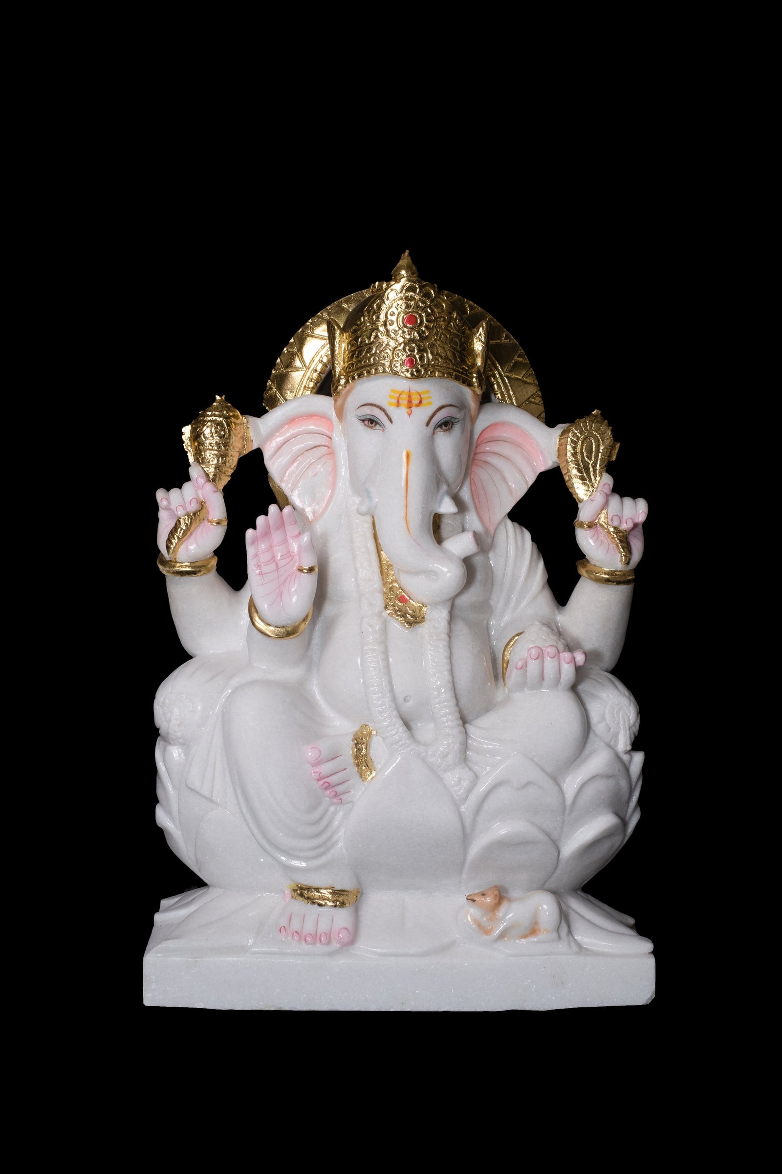 Vietnam Marble Ganesh Ji Statue Sitting On Lotus For Temple Pooja