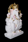 Vietnam Marble Ganesh Ji Statue Sitting On Lotus For Temple Pooja