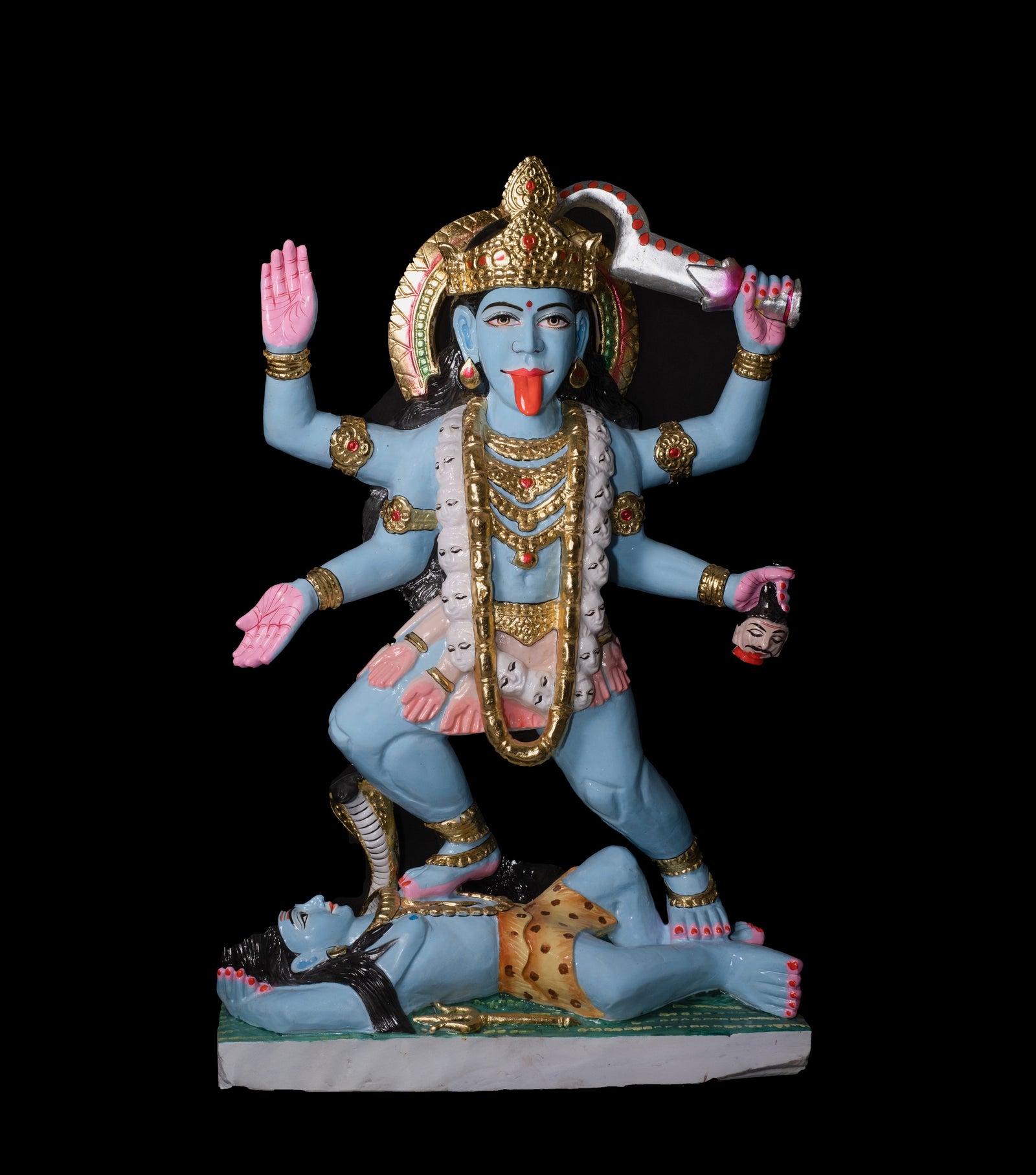 Alwar Marble Handpainted Mahakali Statue Standing on Shiv Ji