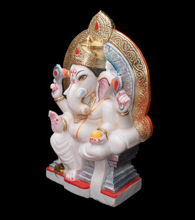 Handpainted Pure White Marble Framed Ganesh Statue For Temple