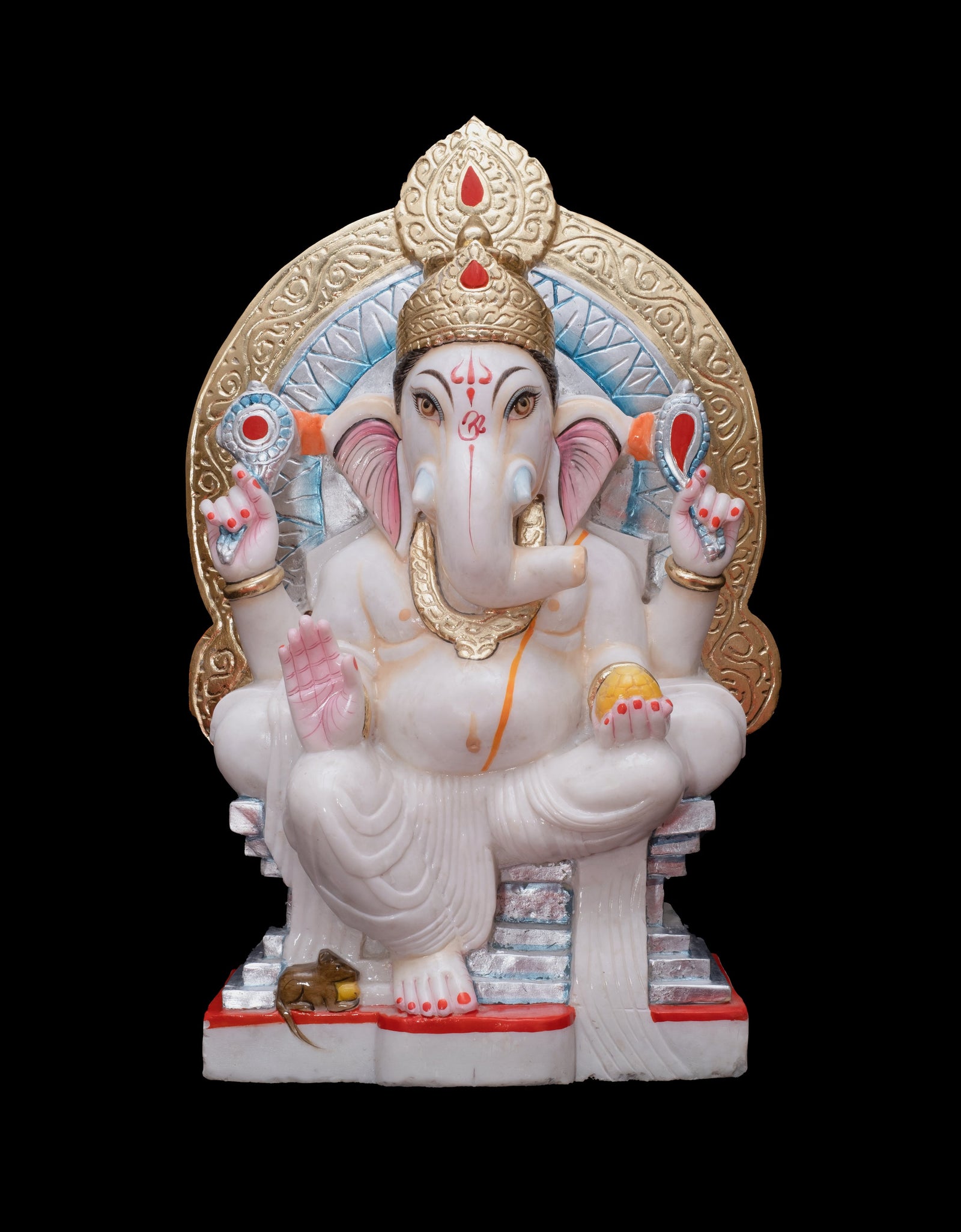 Handpainted Pure White Marble Framed Ganesh Statue For Temple