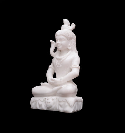 Pure White Marble Shiv Ji Statue in Setting Position