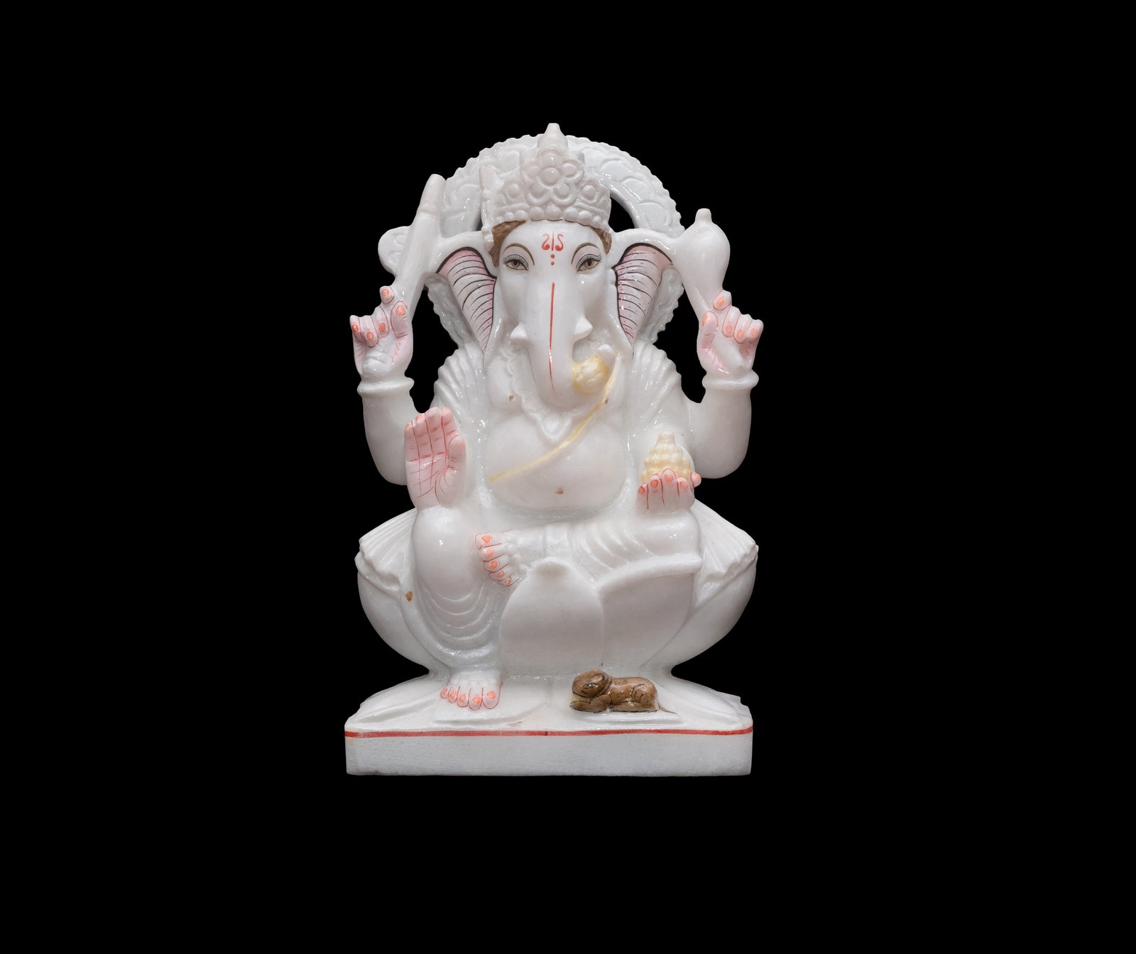 Marble Ghanesh Statue with Ladoo in Left Hand