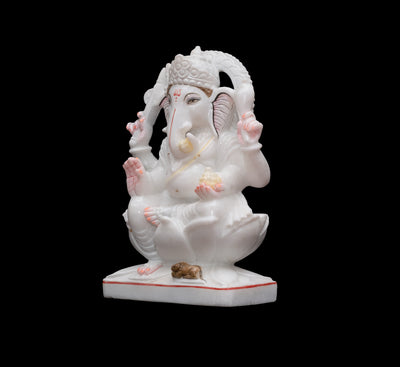 Marble Ghanesh Statue with Ladoo in Left Hand