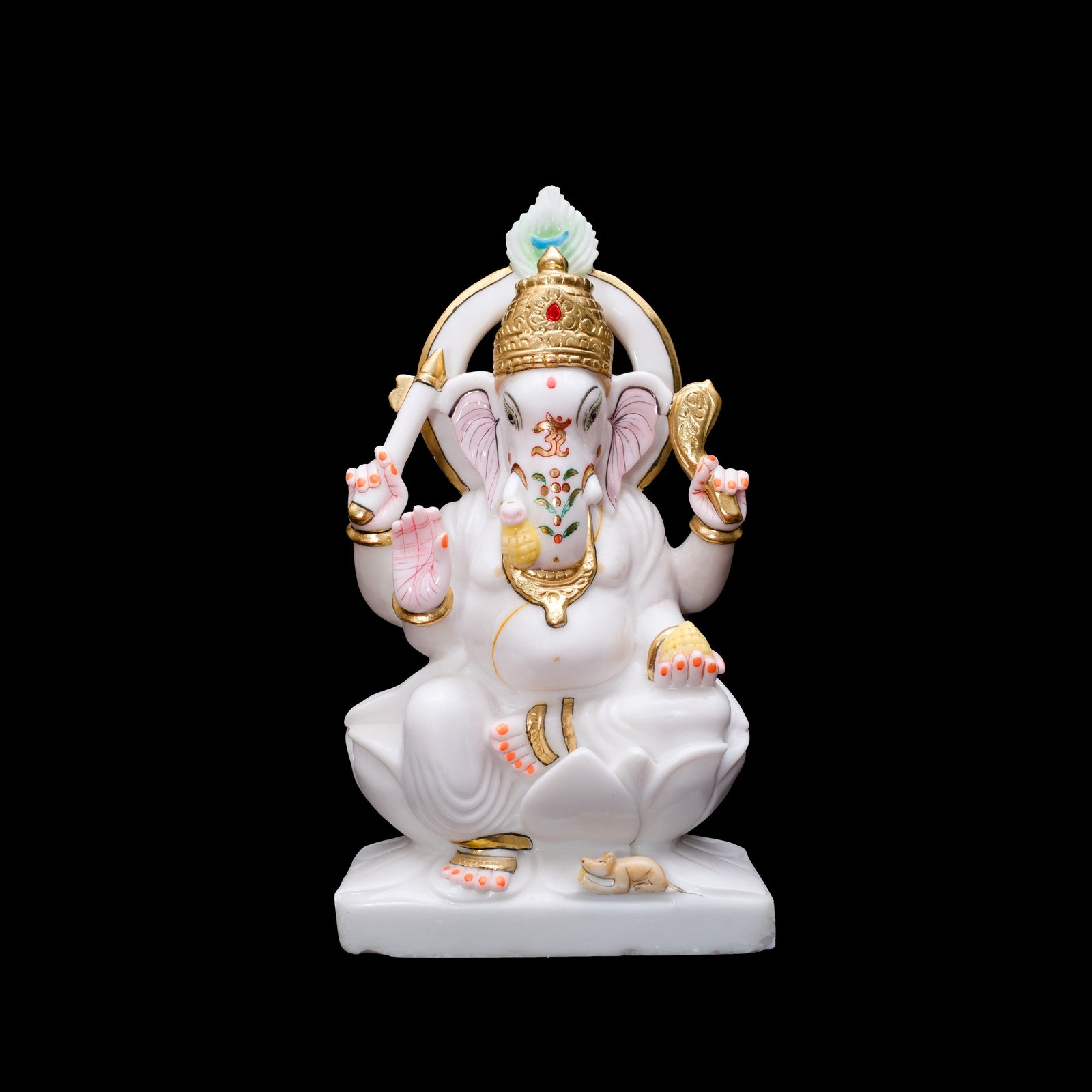 Vietnam Marble Seated Ganpati Statue For Home Temple Decor