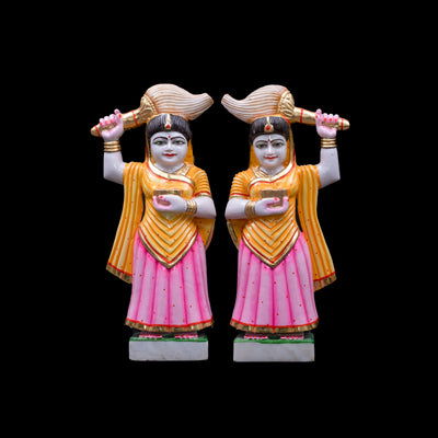 Riddhi Siddhi Marble Statue (Pink and yellow)
