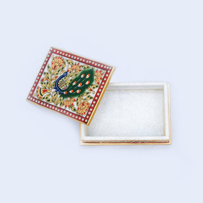 Rectangular Marble Jewellery Box Minakari Handpainted Kundan Work Jewellery Box