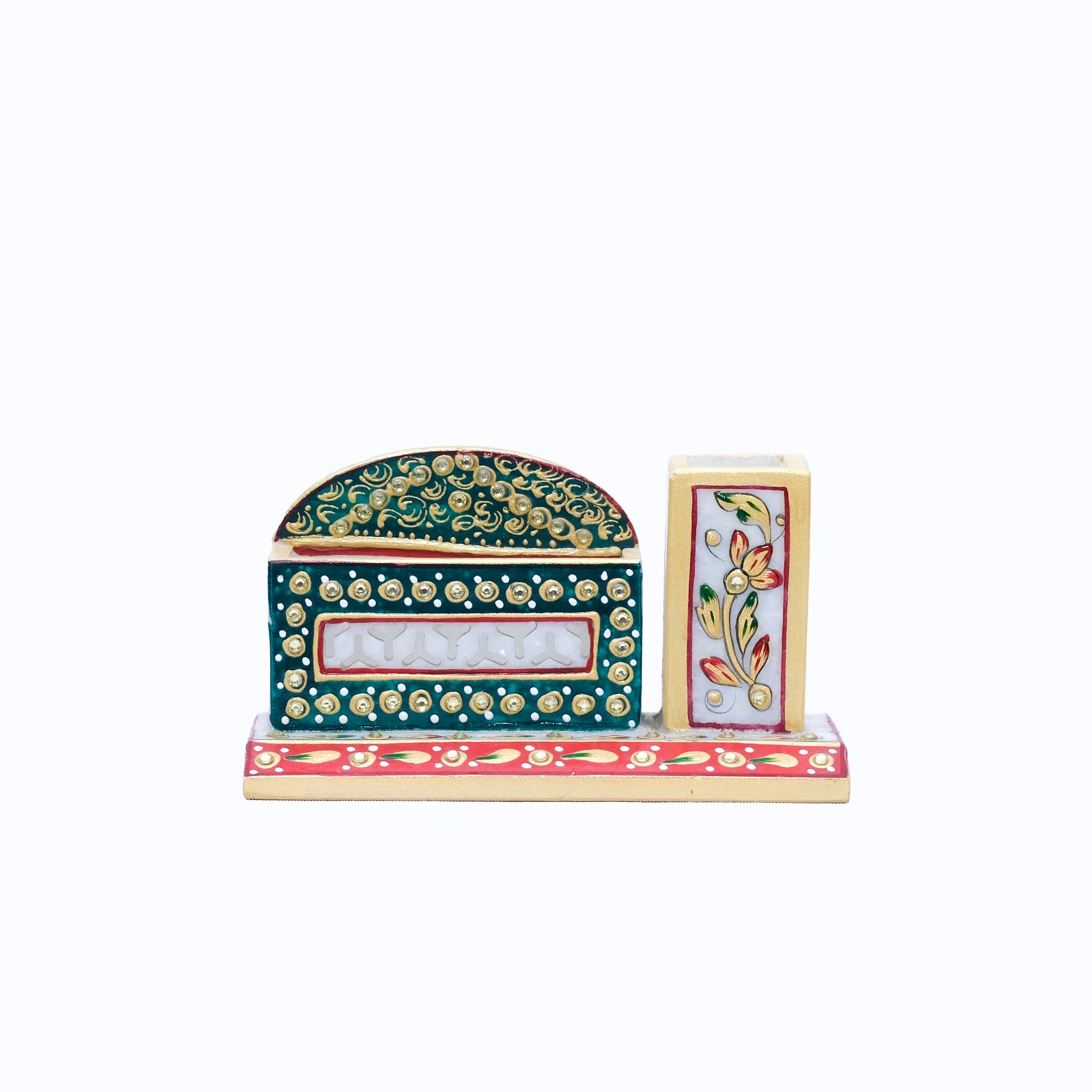 Marble 2 Sectioned Minakari Handpainted Card Holder/Pen Stand