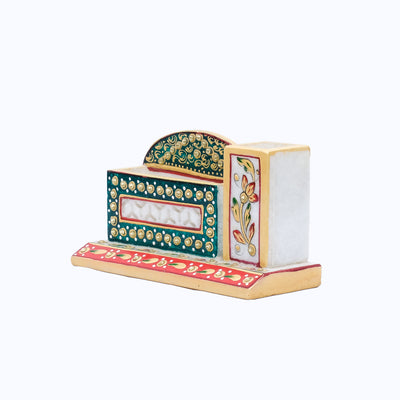 Marble 2 Sectioned Minakari Handpainted Card Holder/Pen Stand