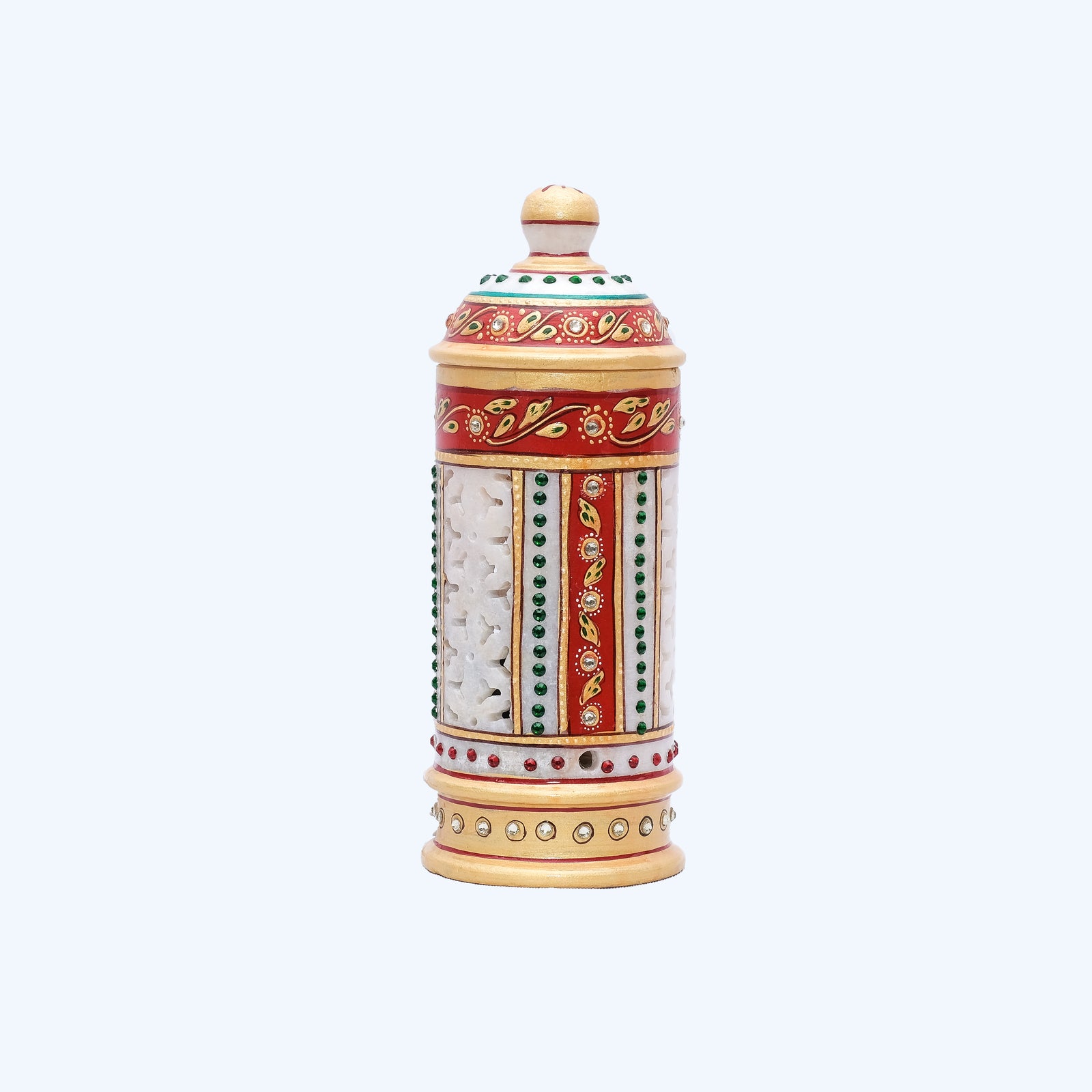 Marble Round Shaped Handpainted Minakari Lamp with Jali work