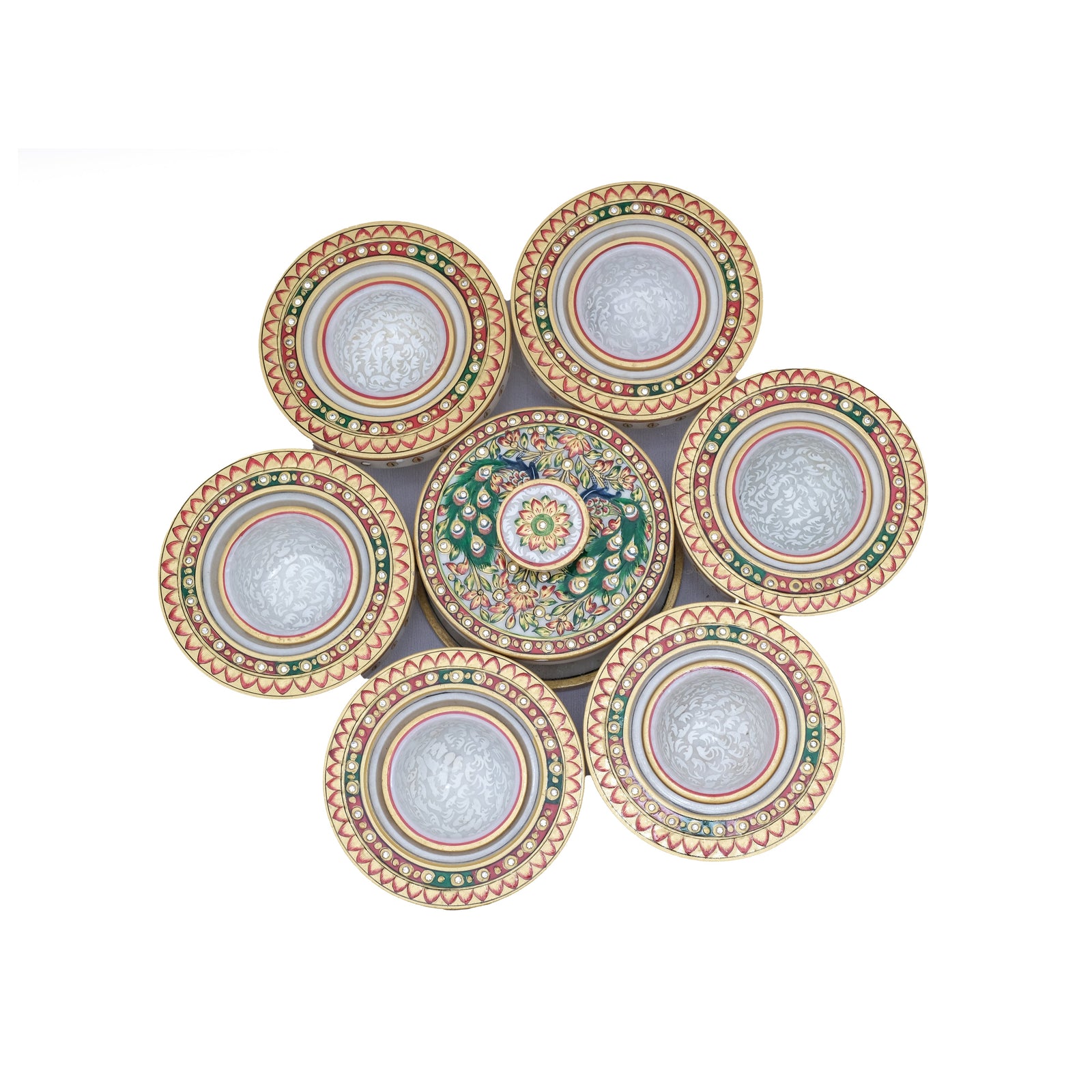 Revolving Marble Dry Fruit Holder Set Of 6 Piece
