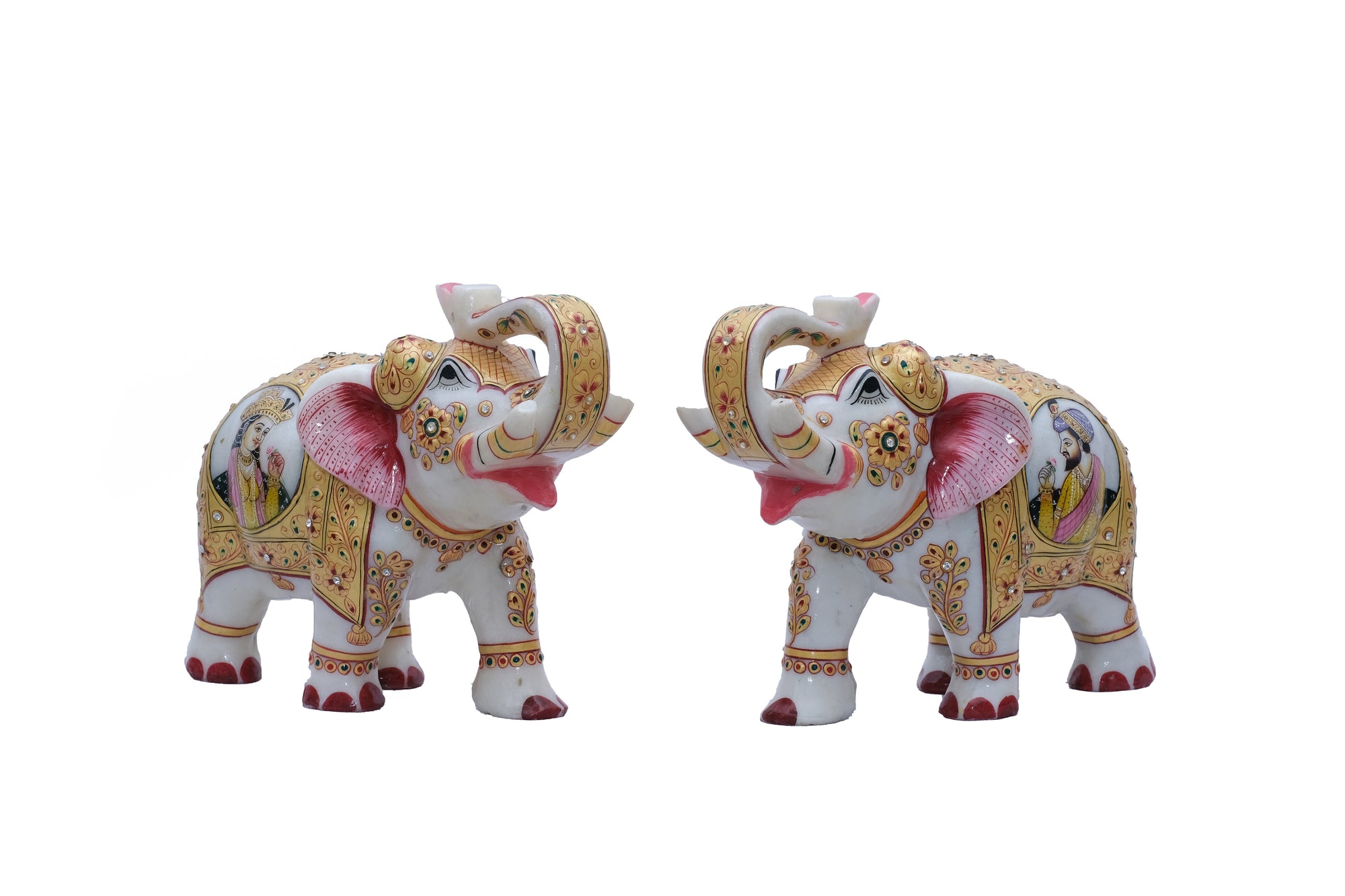 Marble Elephants with Mumtaz and Shahajahan Portraits on their Caparison