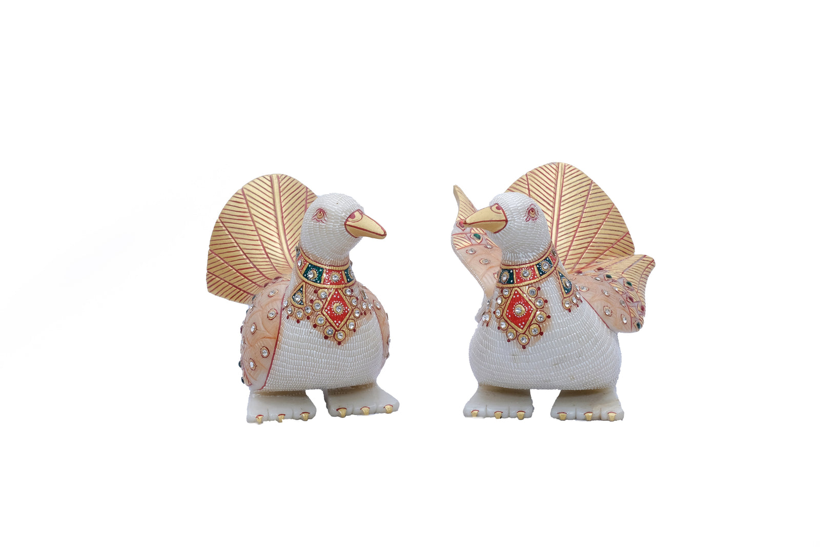 Marble Pigeons Birds Gold Work Set Of 2