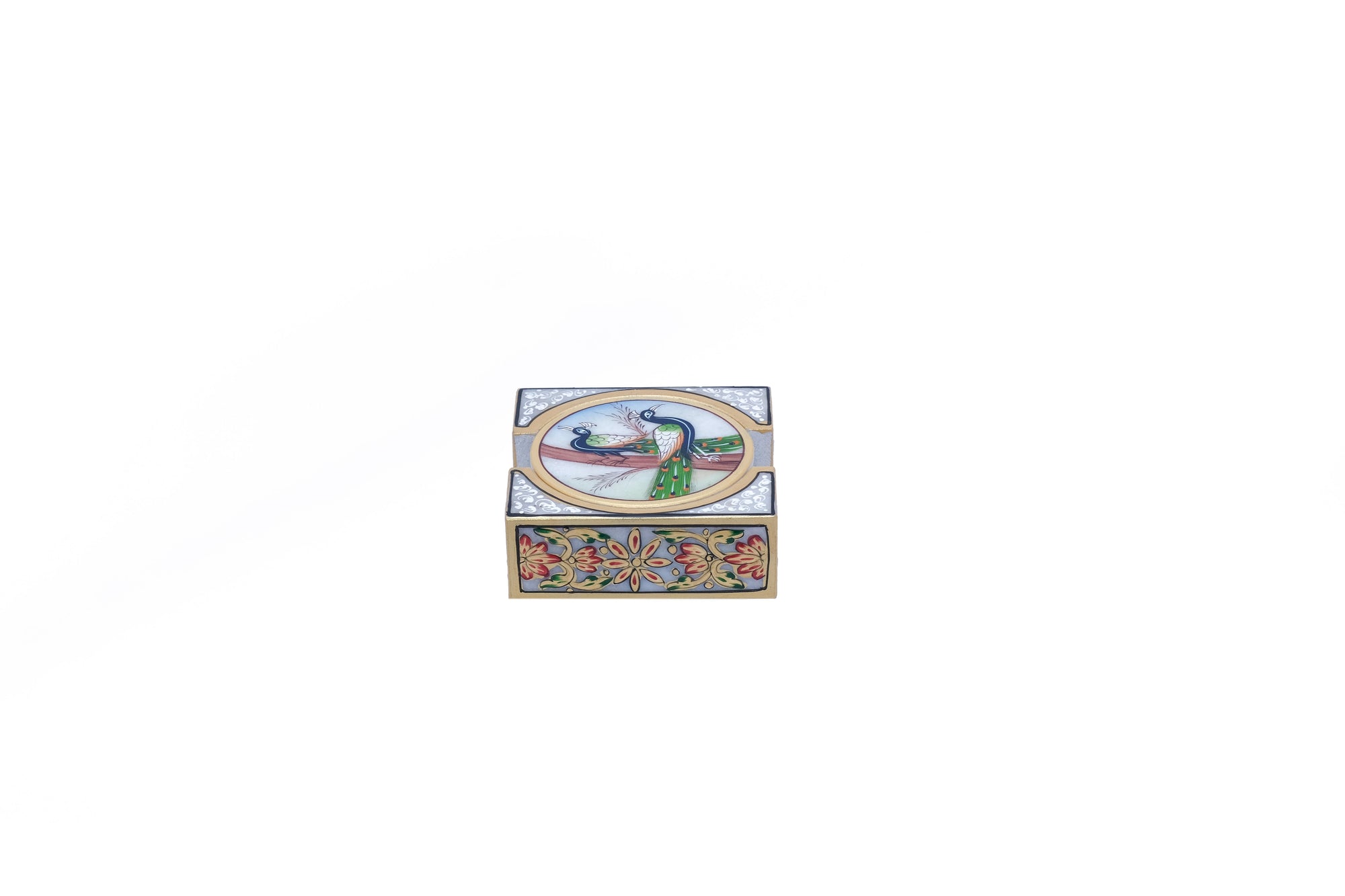 Rectangular Handpainted Marble Minakari Coaster Set