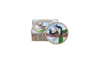 Rectangular Handpainted Marble Minakari Coaster Set