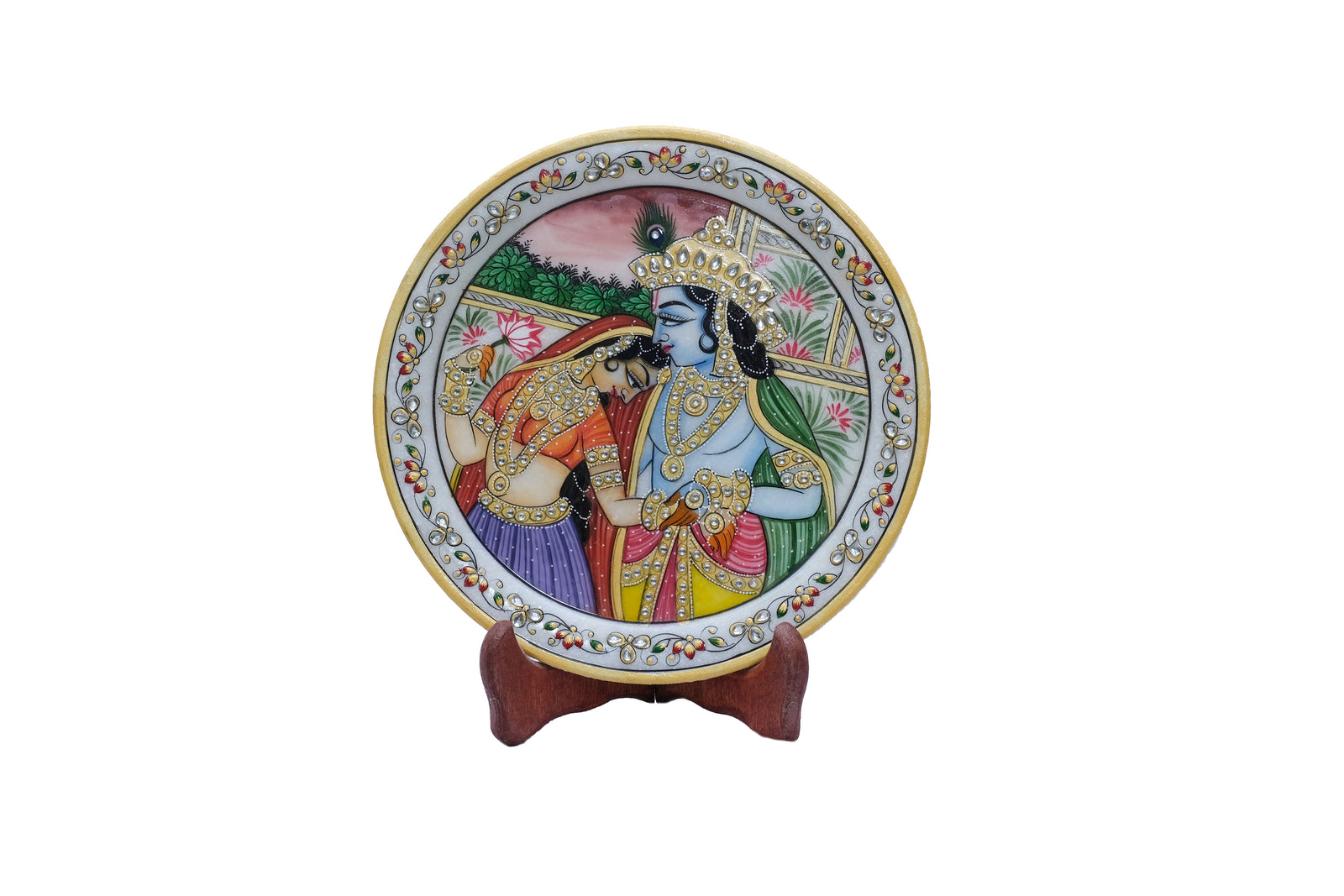 Marble Plate With Stand | Round Minakari Handpainted Plate