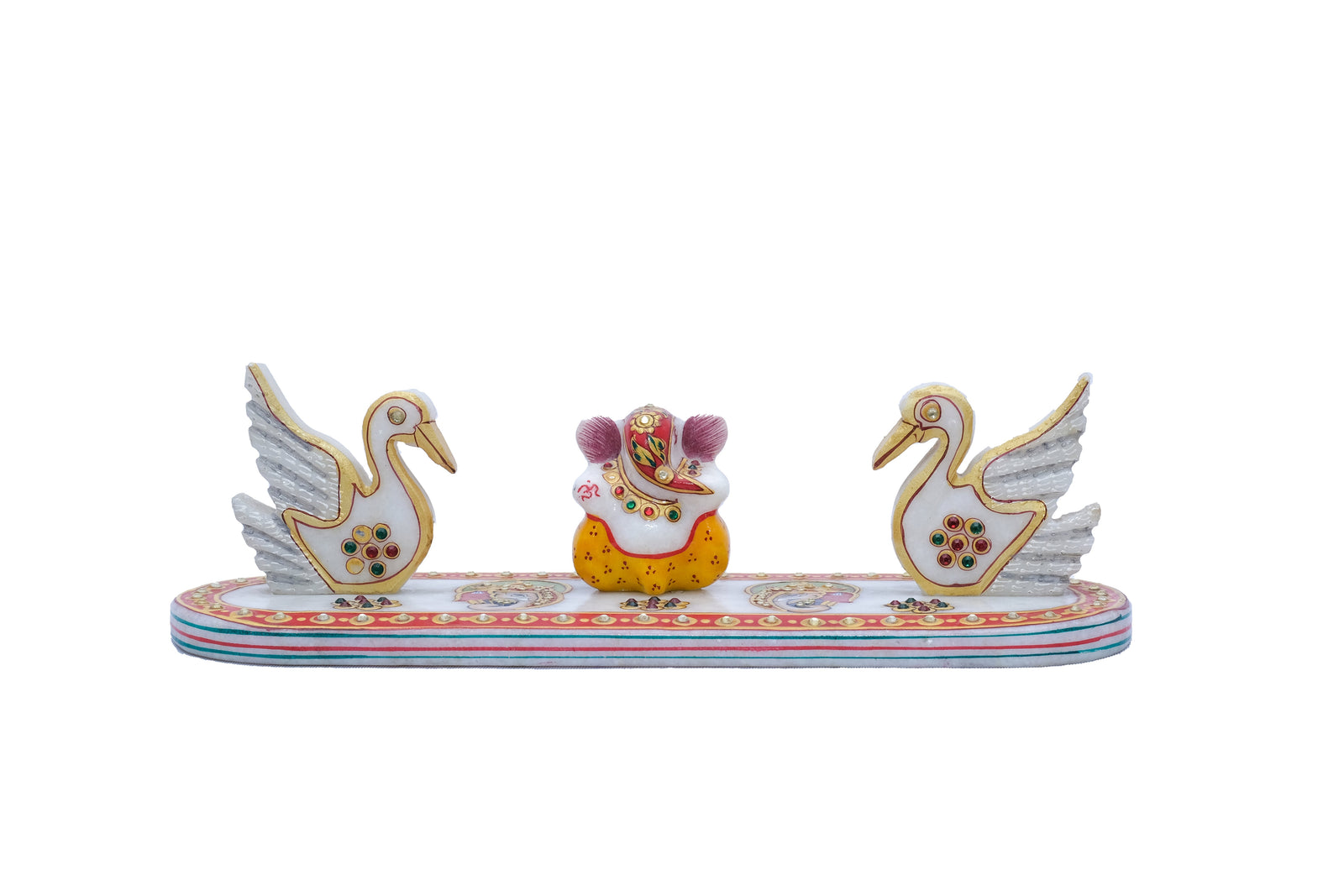 Marble Ghanesh And Swan Showpiece For Home Décor