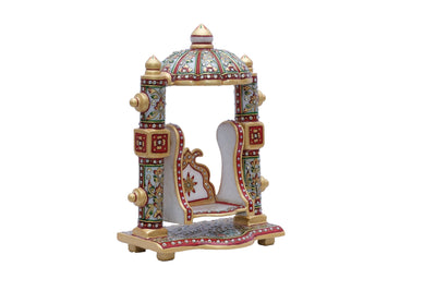 Handpainted Minakari Marble Singhasan Chair With Kundan Work