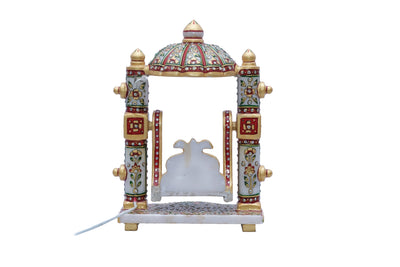 Handpainted Minakari Marble Singhasan Chair With Kundan Work