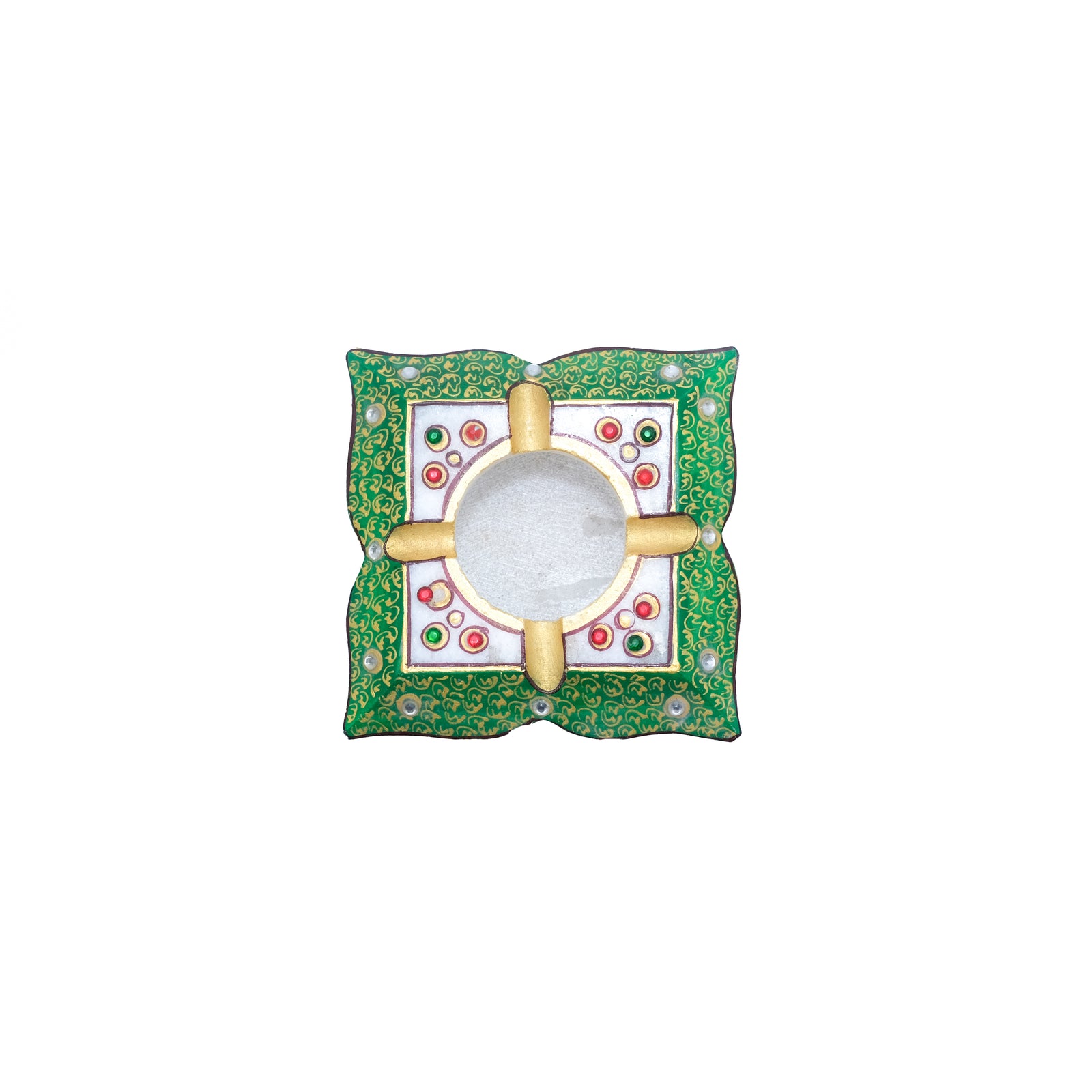 Marble Agarbatti Stand For Pooja With Kundan stones Red And Green