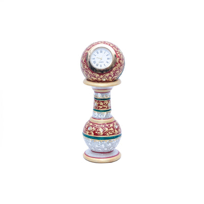 Marble Clock with Stand Red Color With Kundan stones