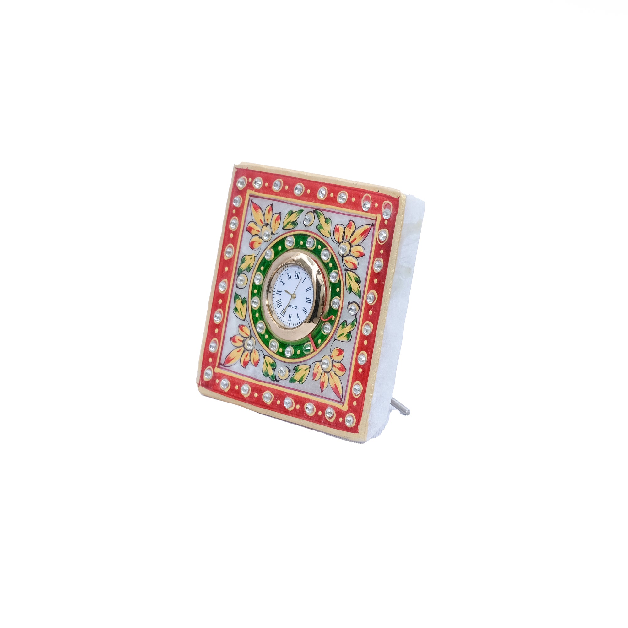Marble Rectangular Clock With Kundan stones Red And Green Color - The ...
