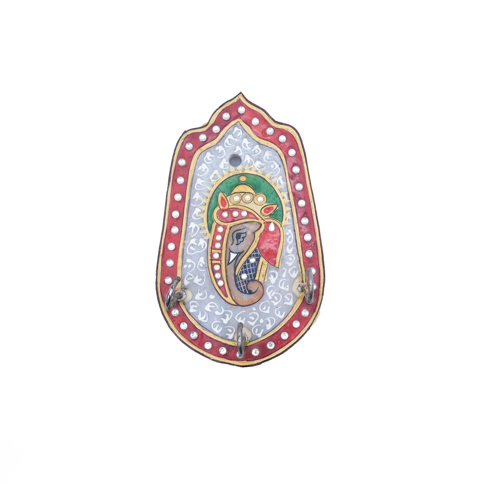 Teardrop Shaped Marble Key Holder With Ghanesh Ji Design
