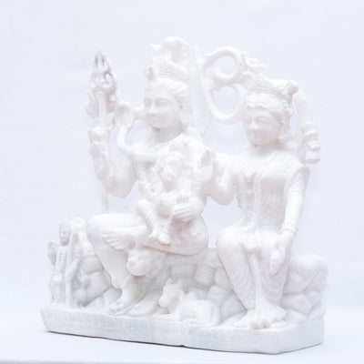 Pure White Marble Gauri Shankar Statue Unfinished With Ganesh Ji And Kartikeya