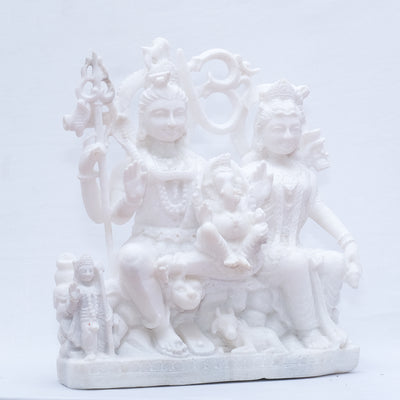 Pure White Marble Gauri Shankar Statue Unfinished With Ganesh Ji And Kartikeya