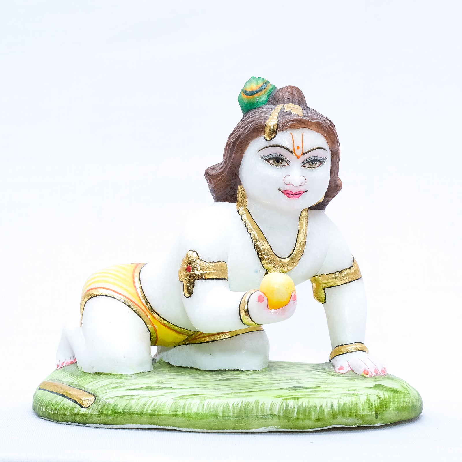 Marble Laddu Gopal Murti Minakari Handpainted Laddu Gopal Murti Green Base