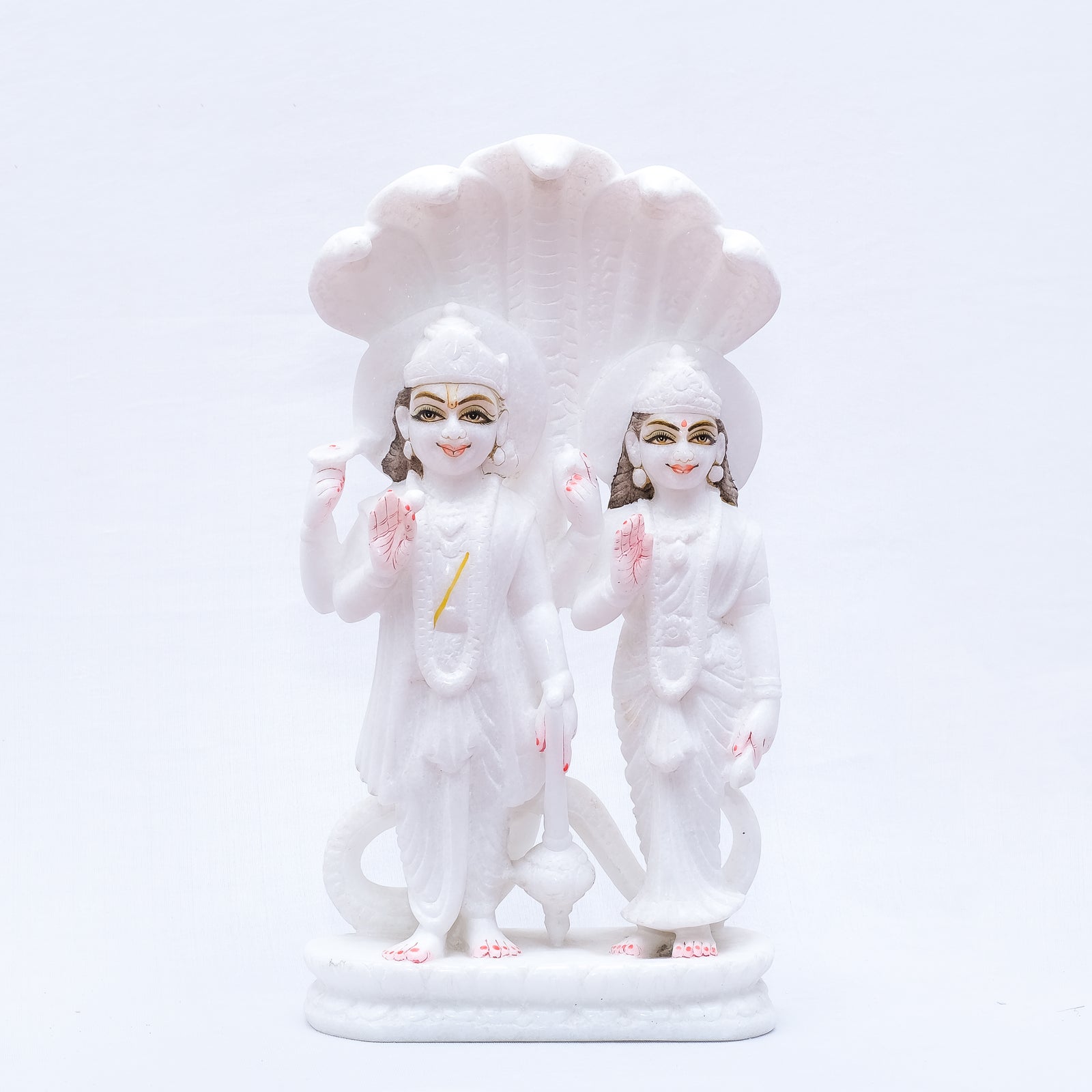 Makrana White Marble Statue Vishnu Laxmi Standing A top Five Snakes Murti