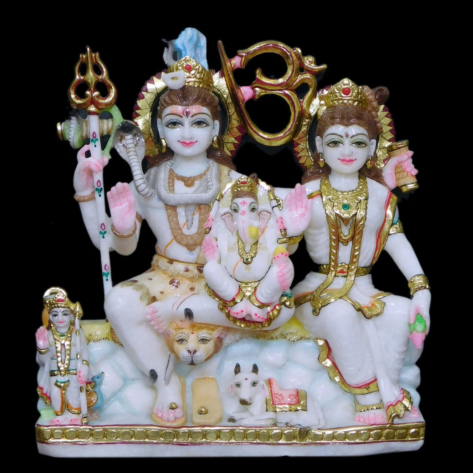 Pure White Marble Gauri Shankar Statue Unfinished With Ganesh Ji And Kartikeya