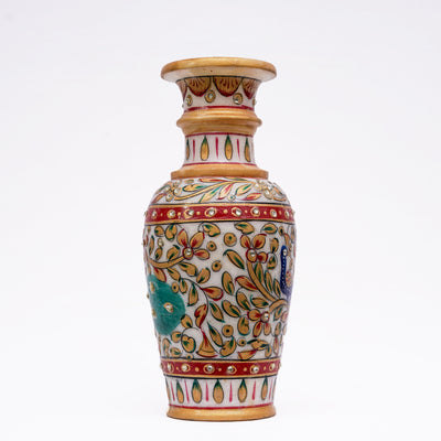 Long-necked Marble Vase | Round Shaped Minakari Handpainted Vase