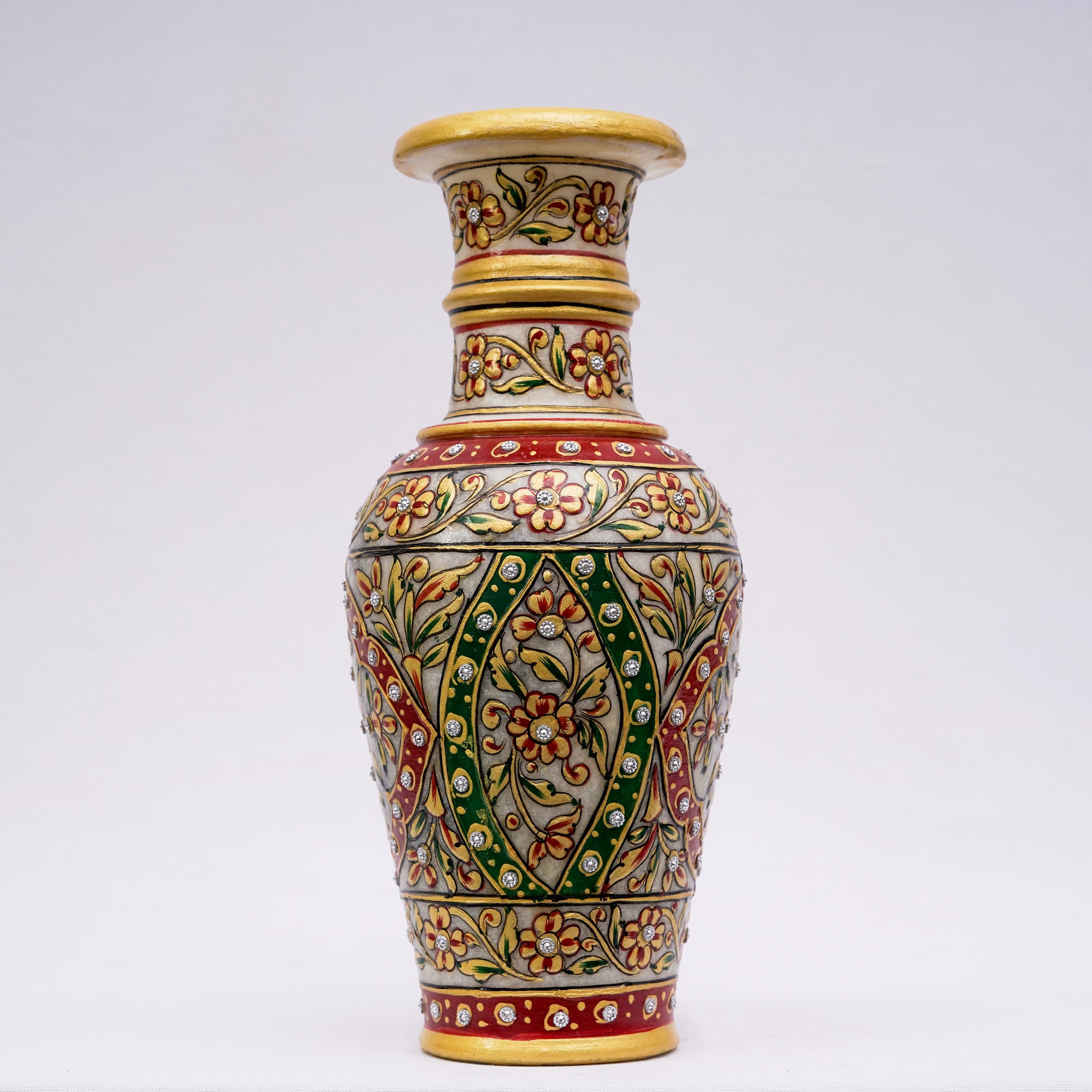 Marble Flower Vase | Round Shaped Minakari Handpainted Vase