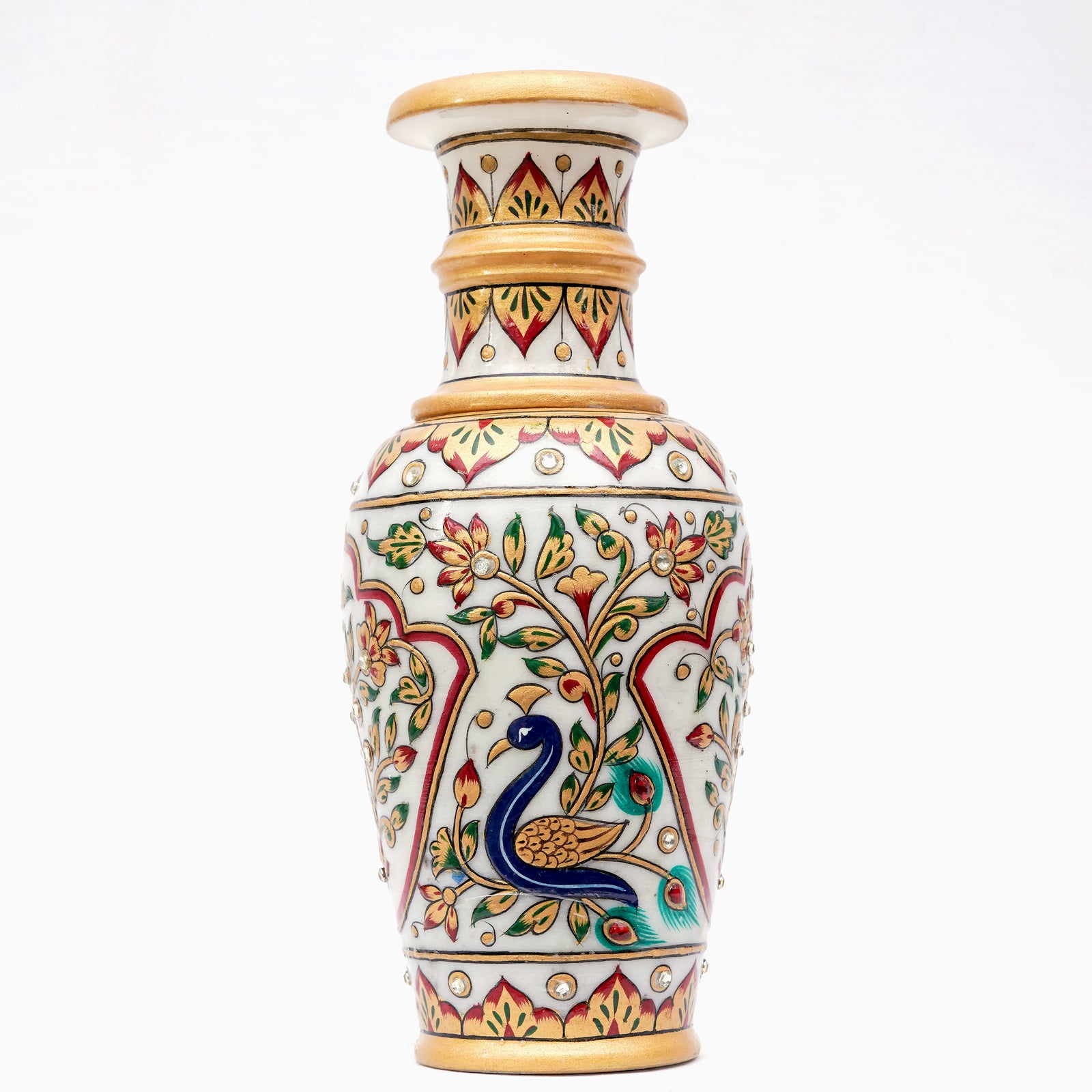 Marble Long-necked Vase | Round shaped Minakari Handpainted Vase