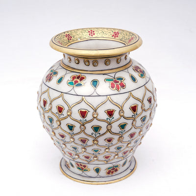 Designer Decorative Marble Flower Vase Round Necked shaped Handpainted Vase For Home Decoration