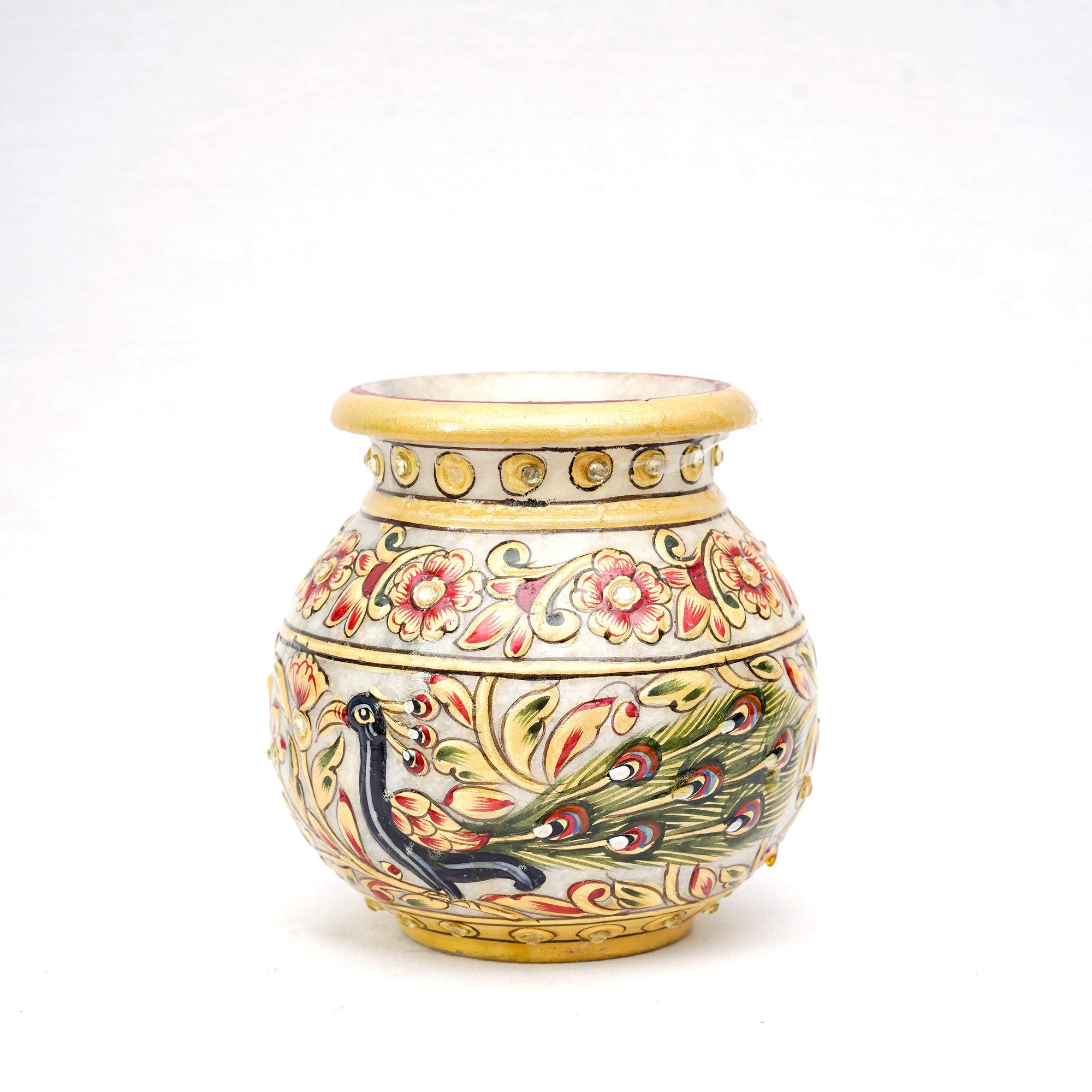 Small Marble Flower Vase Round shaped Minakari Handpainted Vase For Decoration